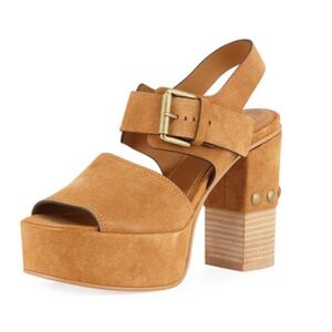 SEE BY CHLOE Stud-Heel Suede Platform Sandal Size: 37.5